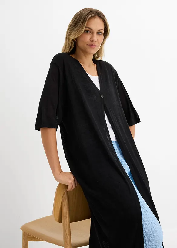 Long gilet en maille aspect lin, bonprix