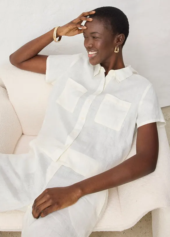 Chemisier manches courtes 100% lin, bonprix