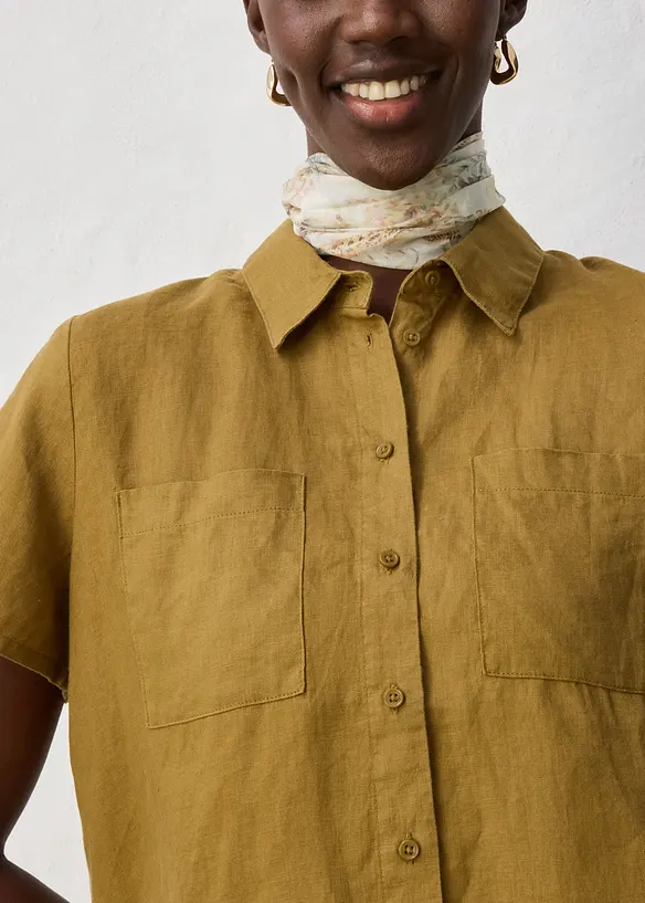 Chemisier manches courtes 100% lin, bonprix