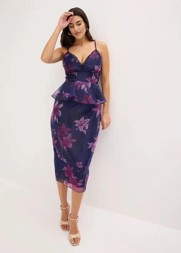 Robe de cocktail en tulle fin avec bordure crochet, bonprix