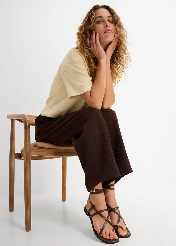 Pantalon barrel en gaze 100% coton, bonprix