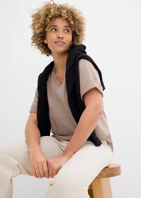 Lot de 2 T-shirts amples en fil flamm&eacute; 100% coton, bonprix