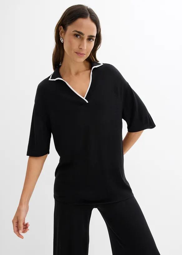 T-shirt polo en maille fine, bonprix