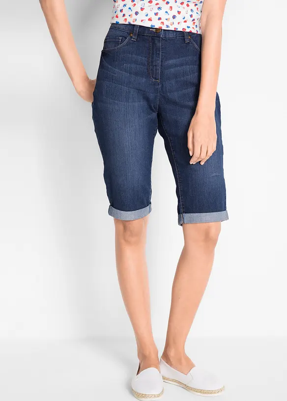 Bermuda en jean &agrave; revers, taille mi-haute, bonprix