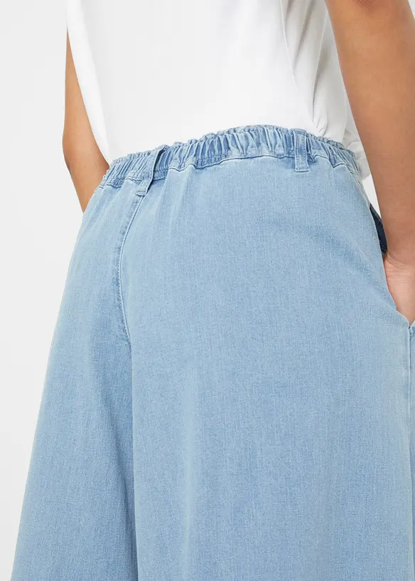 Jupe-culotte large en jean, taille &eacute;lastiqu&eacute;e, bonprix