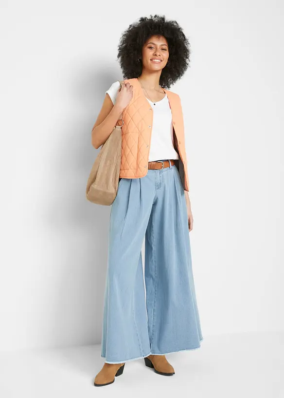 Jupe-culotte large en jean, taille &eacute;lastiqu&eacute;e, bonprix