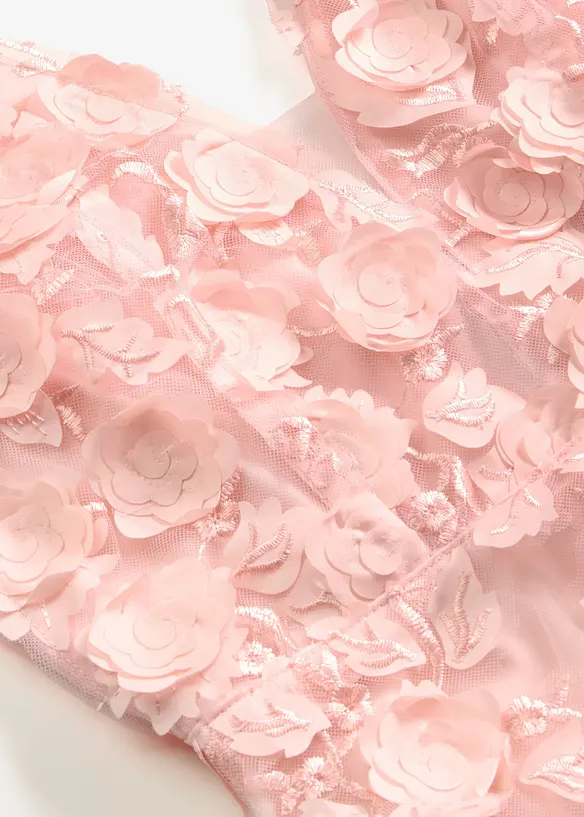 Robe longue en tulle d&eacute;licat orn&eacute;e de fleurs appliqu&eacute;es, bonprix