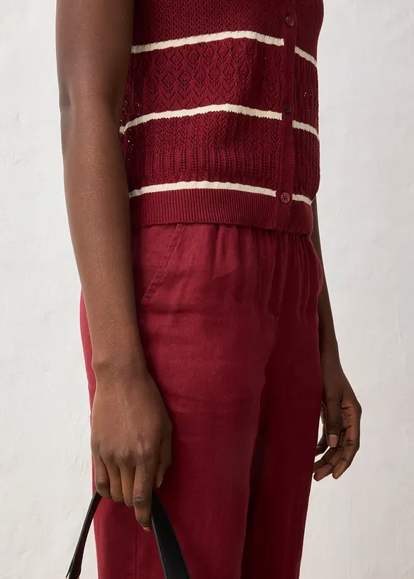 Gilet sans manches en maille ajour&eacute;e avec lin, bonprix