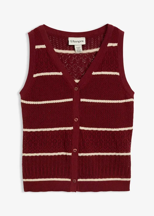 Gilet sans manches en maille ajour&eacute;e avec lin, bonprix