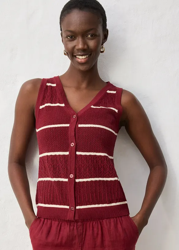 Gilet sans manches en maille ajour&eacute;e avec lin, bonprix