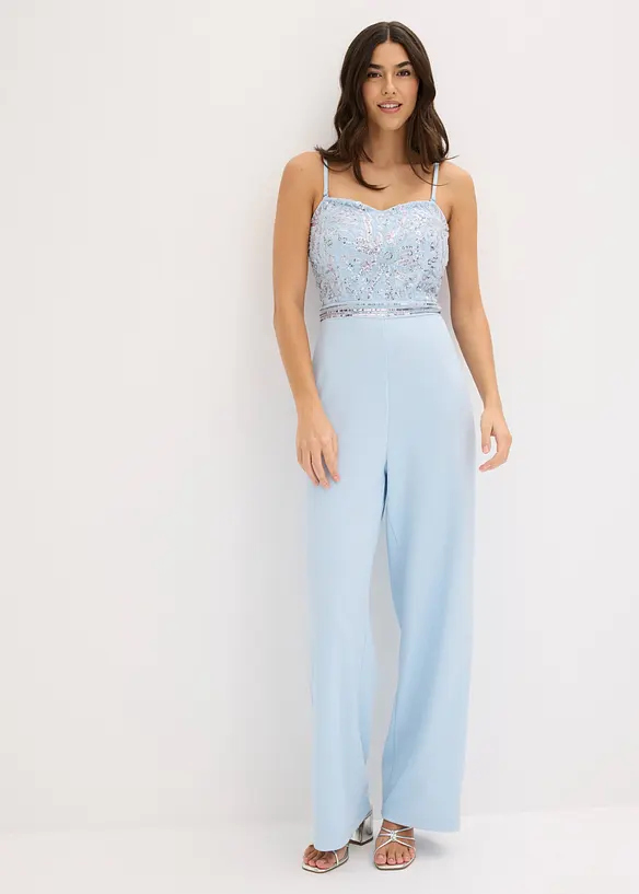 Combinaison en cr&ecirc;pe textur&eacute; avec perles brod&eacute;es, bonprix
