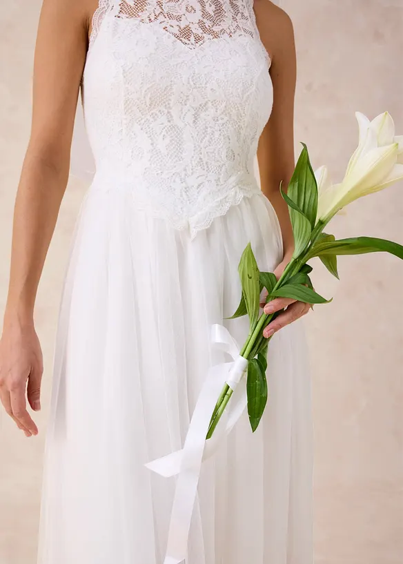 Robe de mari&eacute;e en tulle et dentelle, bonprix