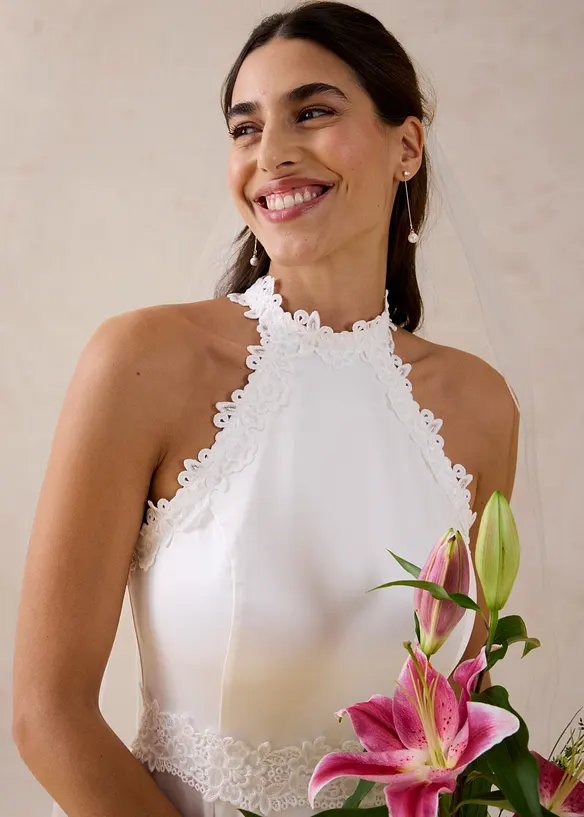 Robe de mari&eacute;e en satin brillant et dentelle, bonprix