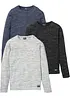 Lot de 3 T-shirts manches longues chinés en coton mélangé, bonprix