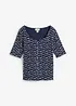 T-shirt côtelé à imprimé floral, manches coude, bonprix