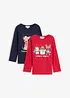 Lot de 2 T-shirts fille manches longues avec motif de Noël, bonprix