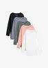 Lot de 5 T-shirts longs à col rond, manches longues, bonprix