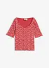 T-shirt côtelé à imprimé floral, manches coude, bonprix