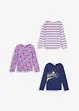 Lot de 3 T-shirts manches longues fille, bonprix