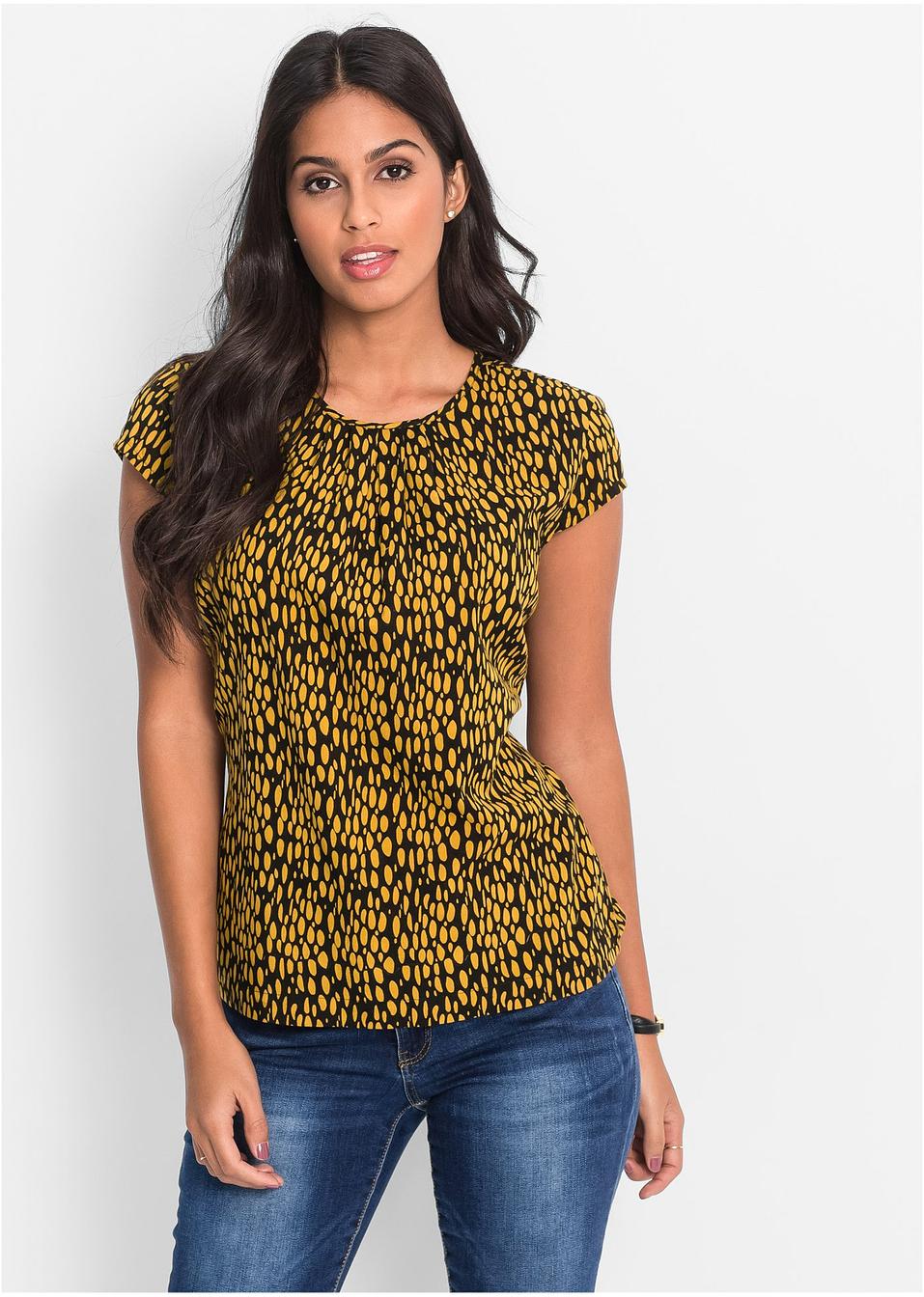 Blouse noir/jaune moutarde imprimé - Femme - bonprix.fr