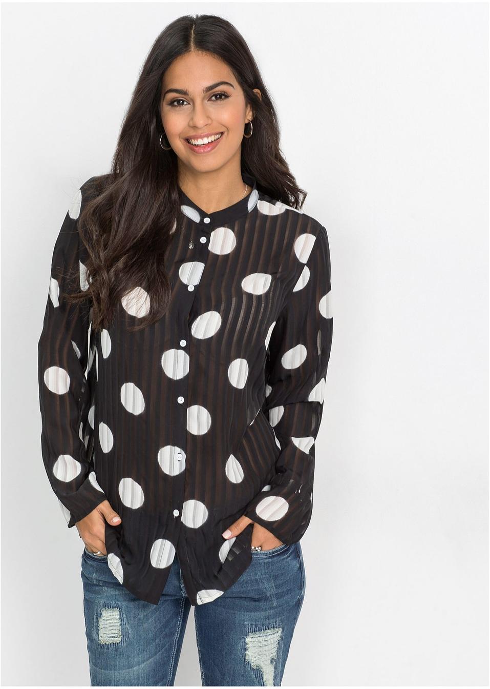  Chemisier   pois  noir  pois  blancs Femme  bonprix fr