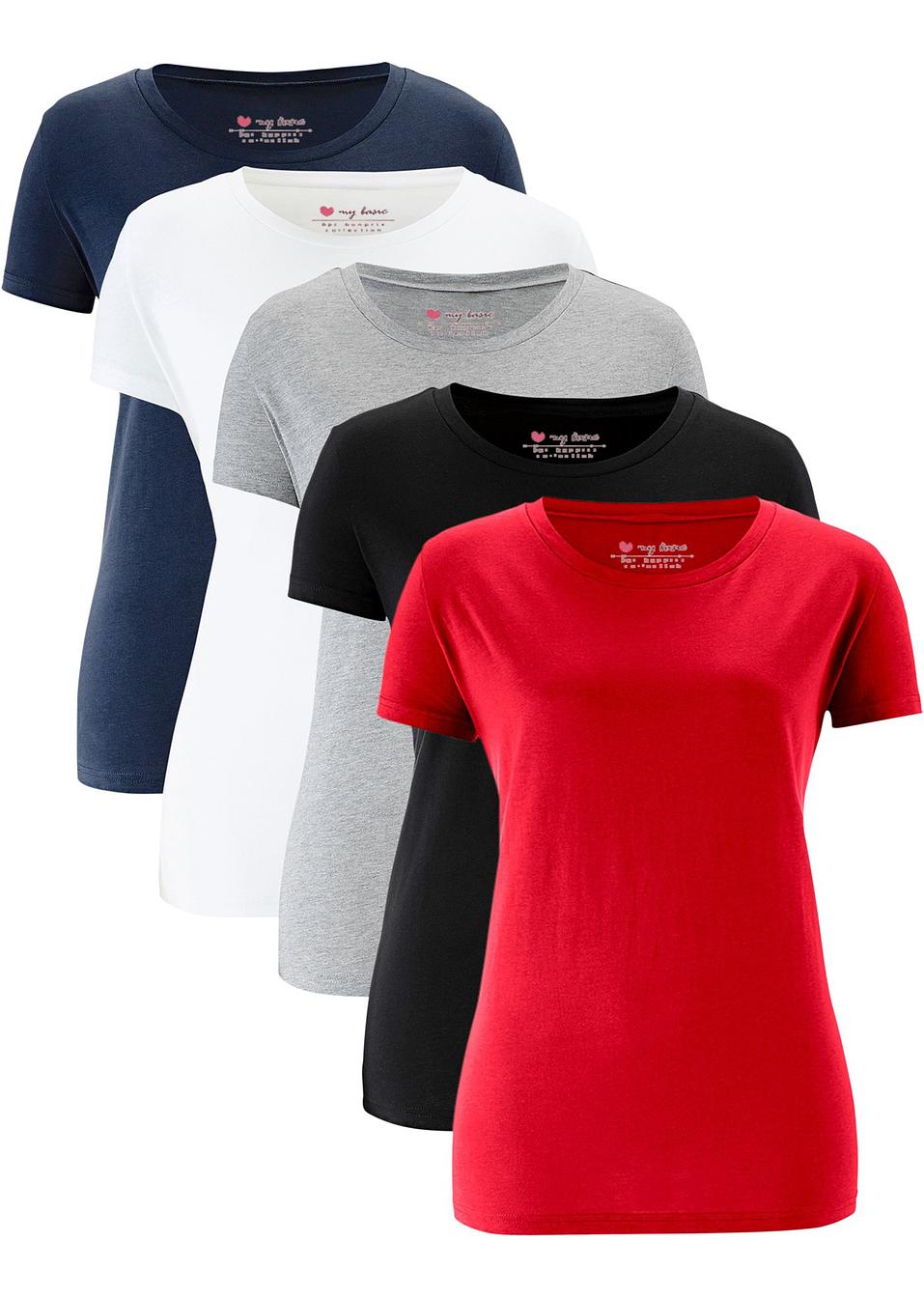 Lot de 5 tee-shirts col rond, manches courtes, bpc bonprix collection