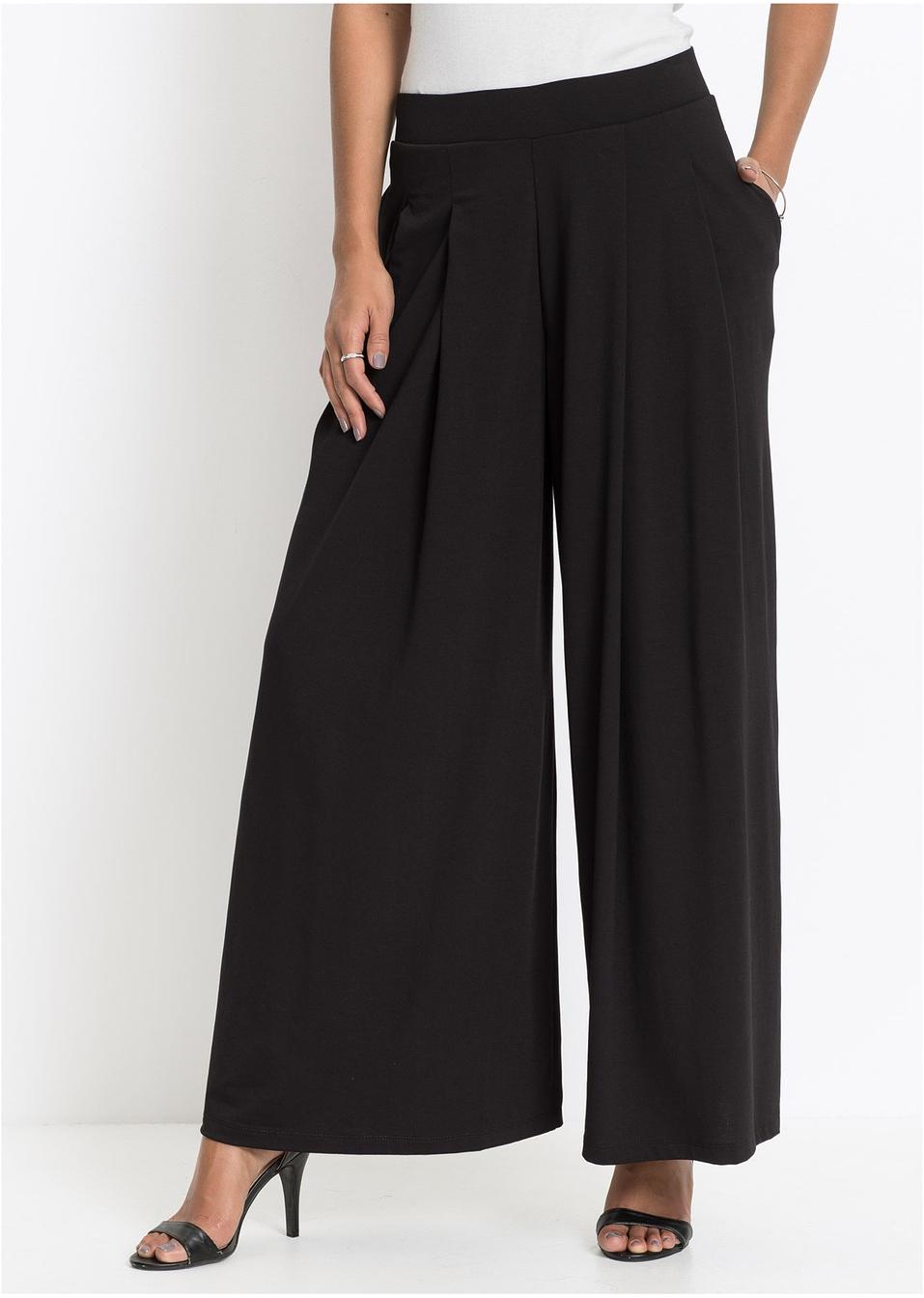 Pantalon en jersey, jambes larges noir - Femme - bonprix.fr