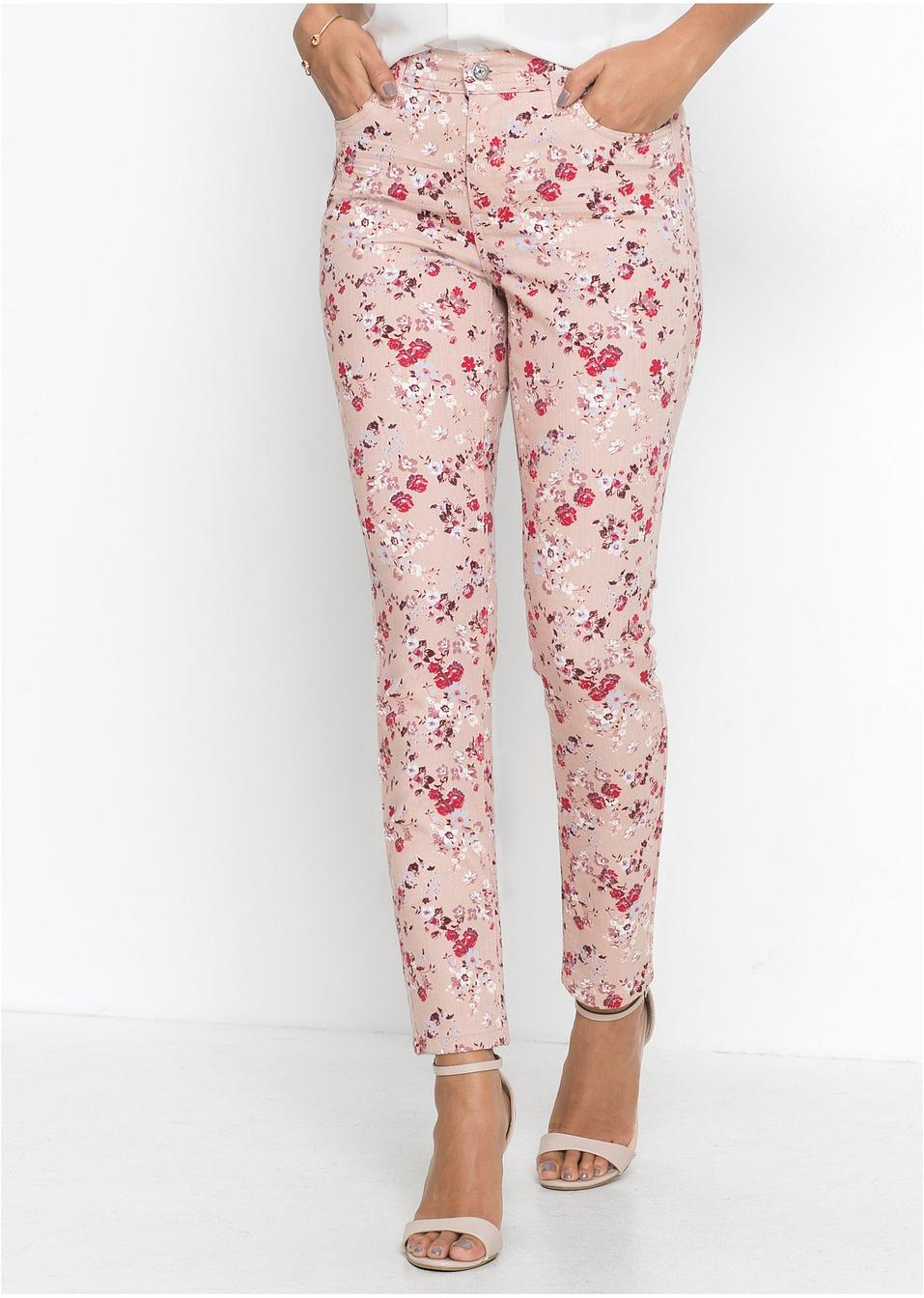 Pantalon extensible imprimé rose vintage imprimé - Femme ...
