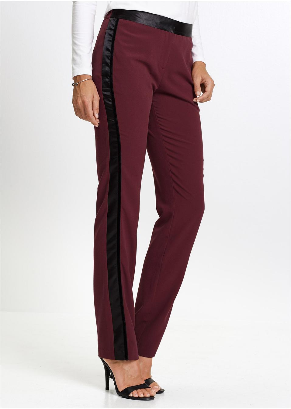 Pantalon avec bandes en satin rouge érable/noir - Femme ...