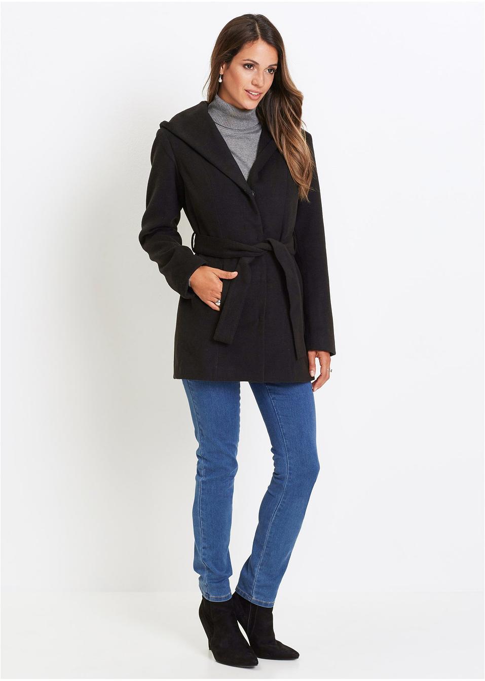 Manteau court à capuche noir Femme bonprix.fr