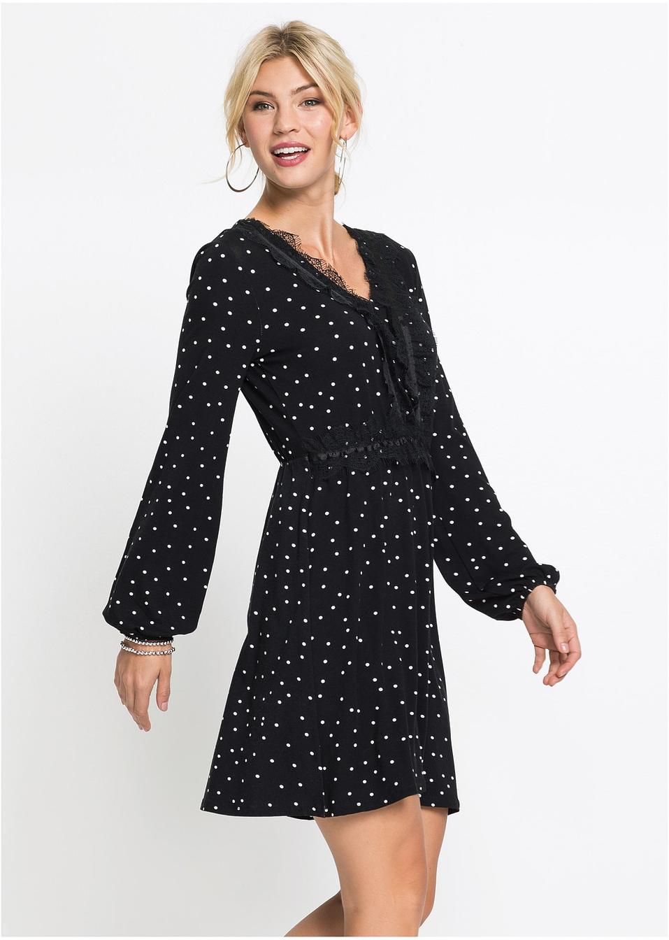 Robe à pois noir/blanc cassé à pois - Femme - bonprix.fr