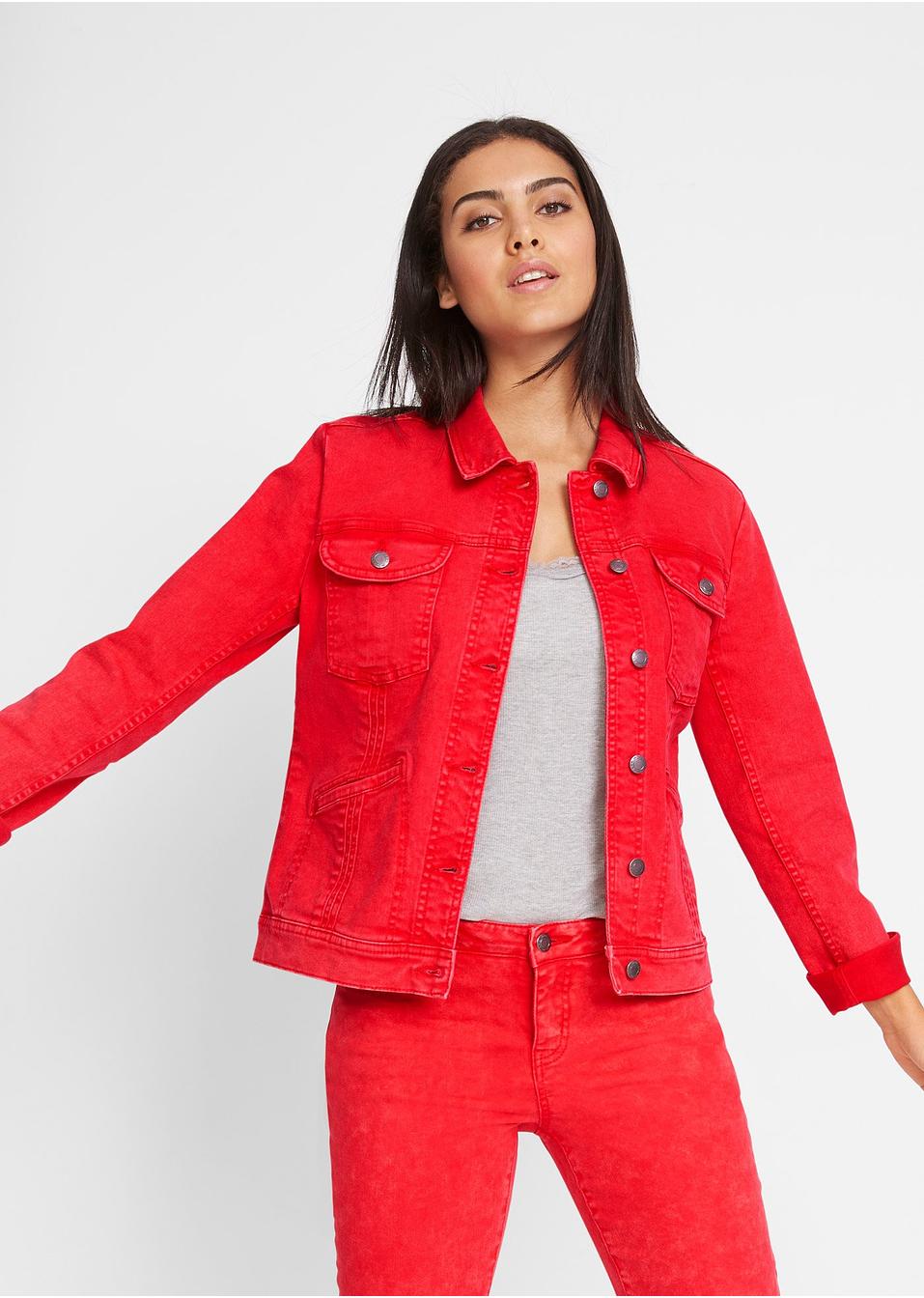 Veste en jean extensible rouge - John Baner JEANSWEAR ...