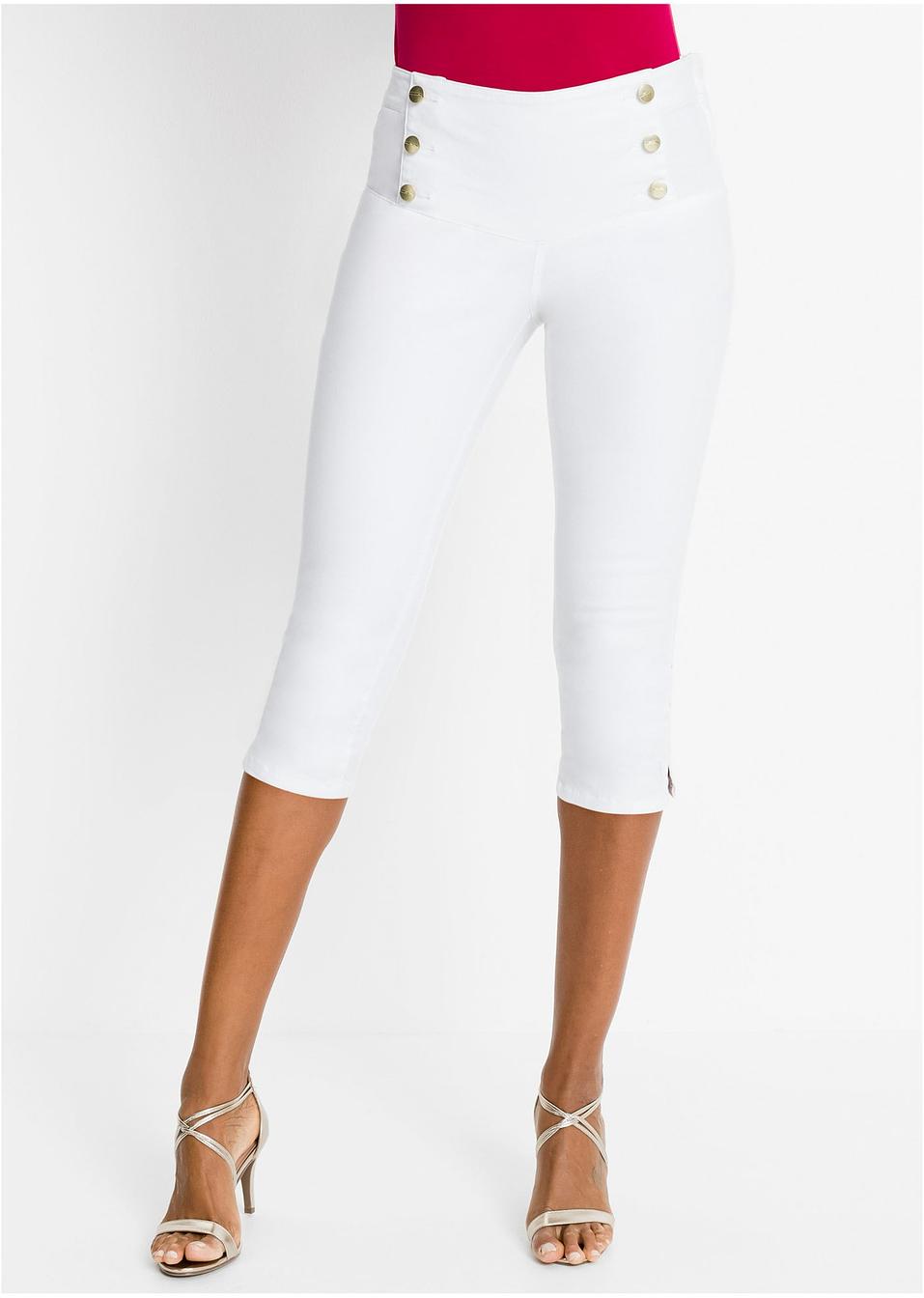 Pantalon corsaire à boutons blanc - Femme - BODYFLIRT ...