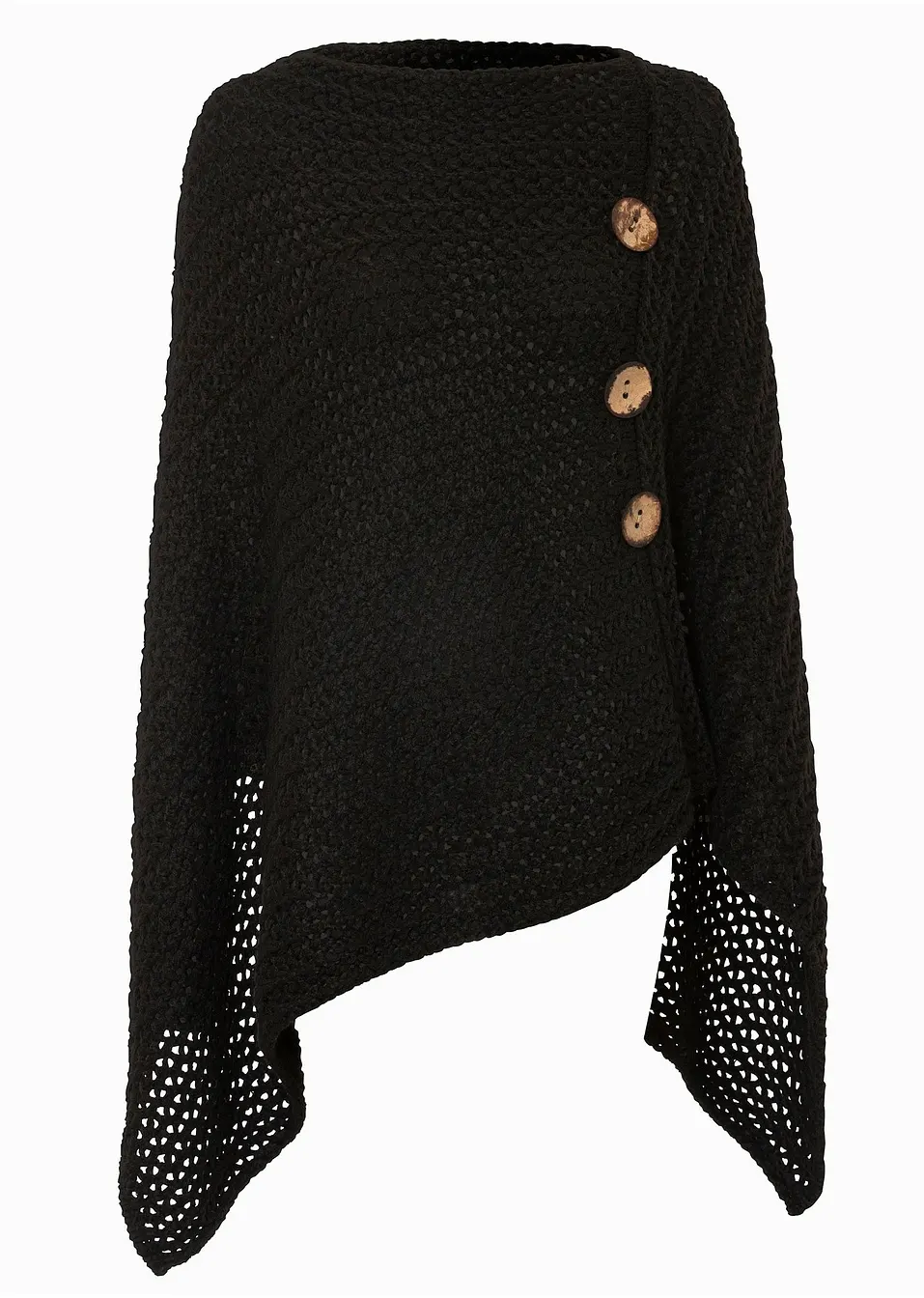 Poncho en grosse maille avec boutons noir