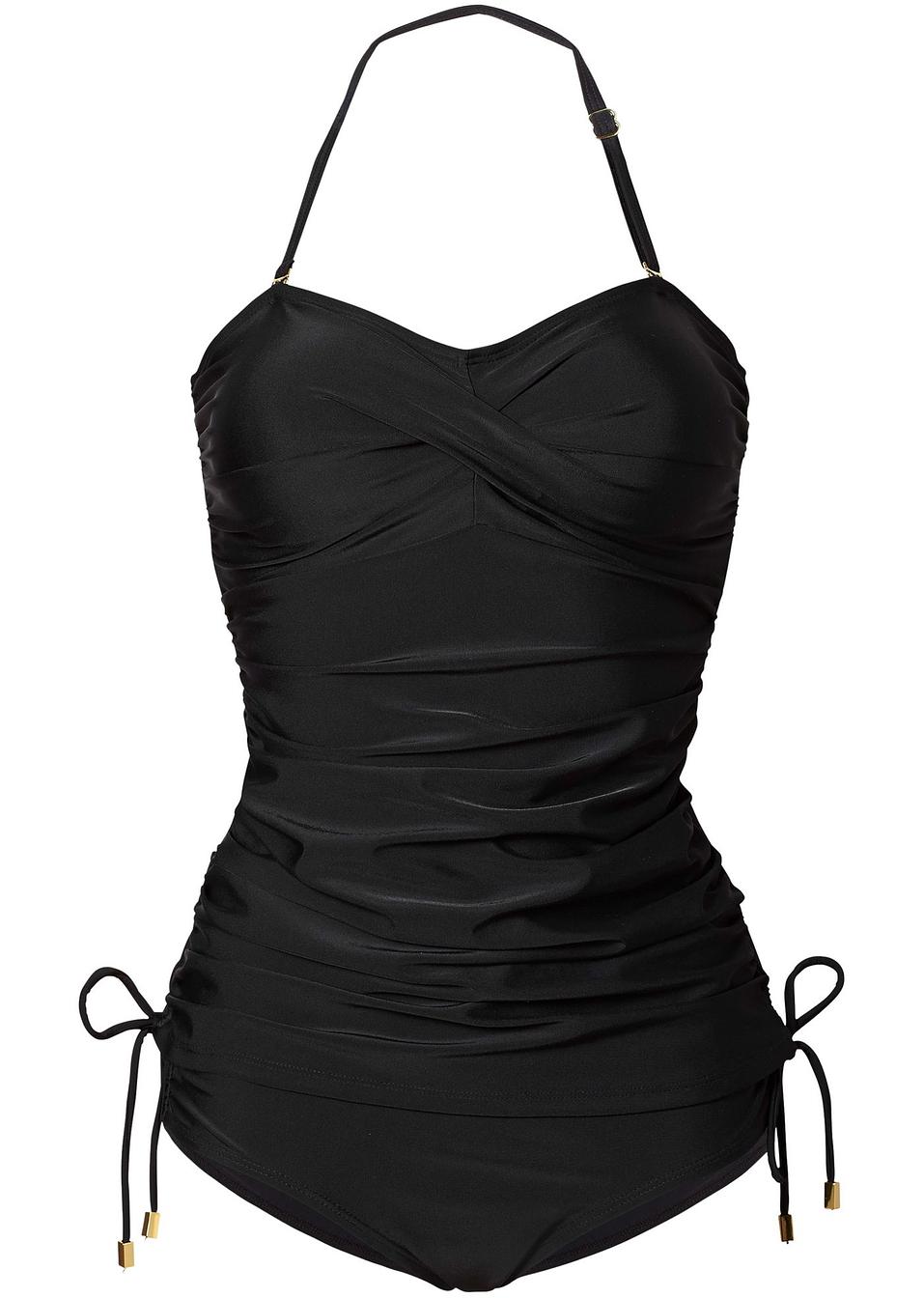 Tankini avec bretelles amovibles, liens à nouer sur les côtés et slip