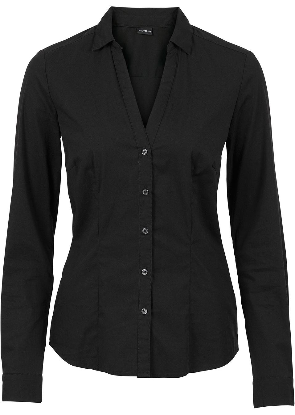 Chemisier extensible à manches longues facile à combiner - noir