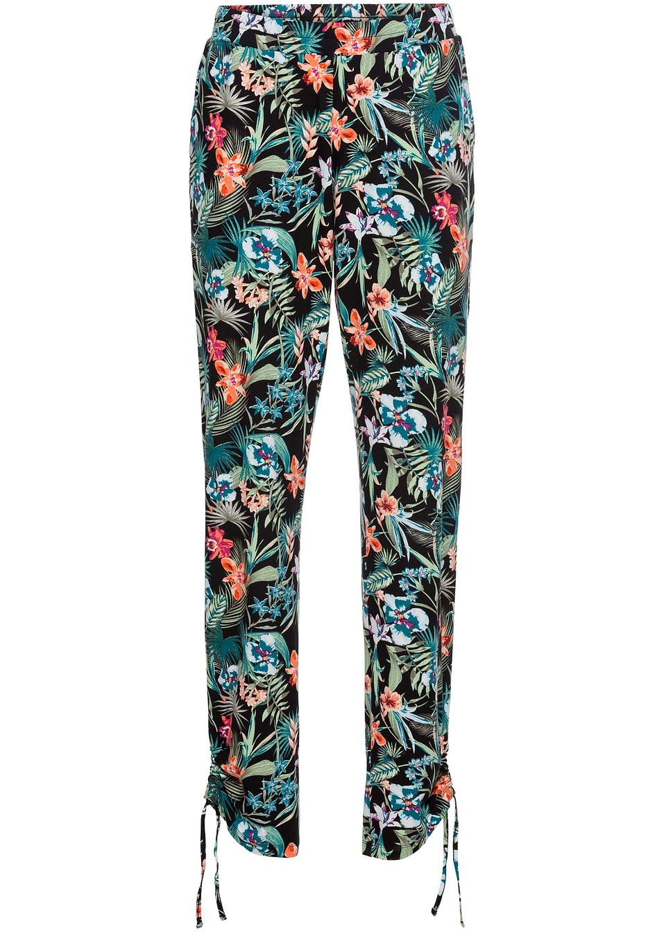 Pantalon fluide imprimé noir à fleurs - Femme - RAINBOW ...